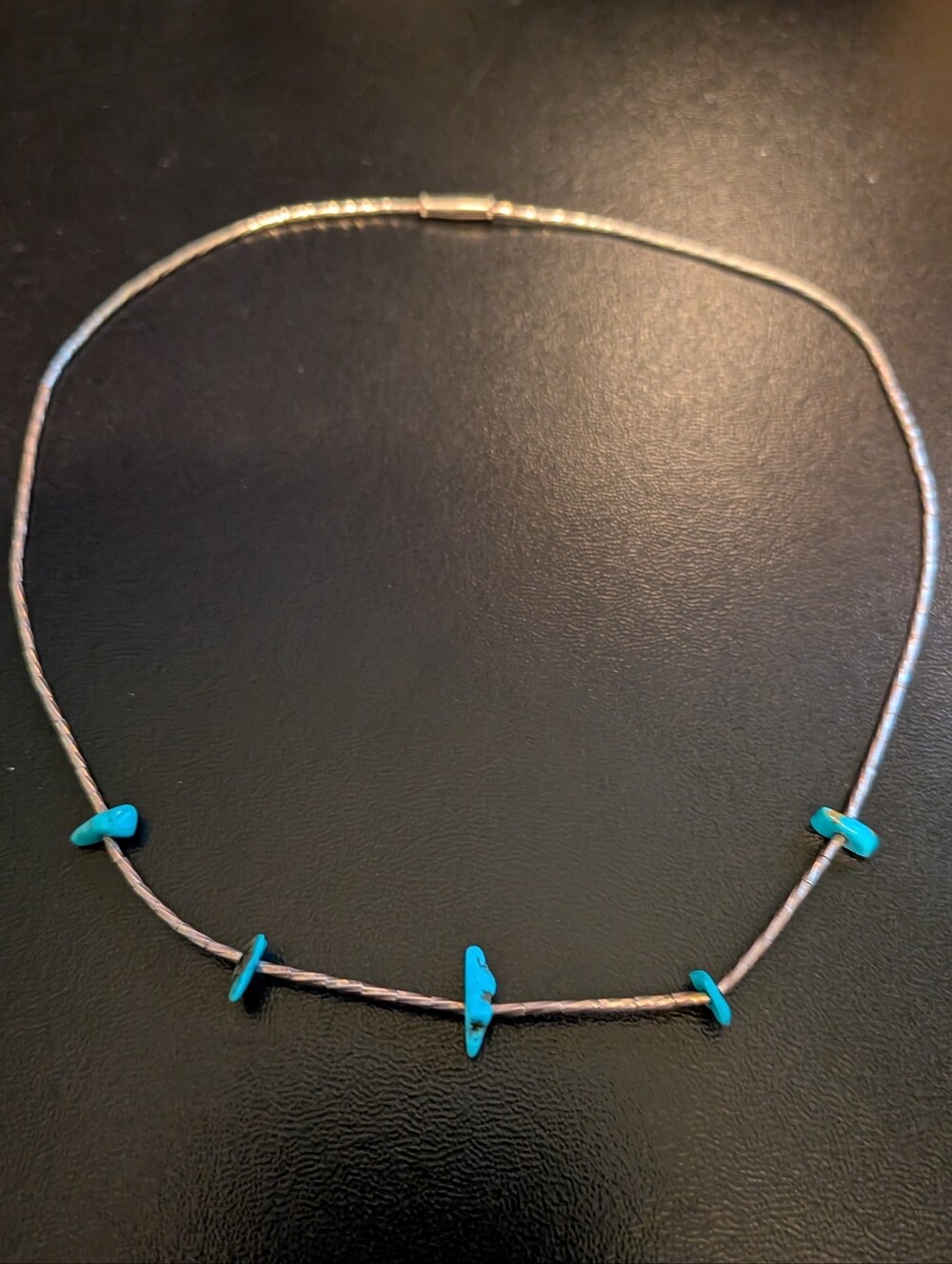 Vintage Southwestern liquid silver and natural turquoise station necklace